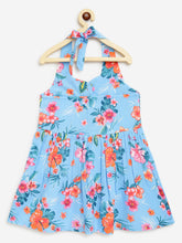 Load image into Gallery viewer, Campana Girls Cheryl Halter Neck Dress - Tropical Delight Print - Blue & Pink