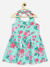 Load image into Gallery viewer, Campana Girls Cheryl Halter Neck Dress - Tropical Delight Print - Sea Green & Magenta