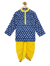 Load image into Gallery viewer, Campana Boys Block Print Dhoti Kurta Set - Yellow & Indigo