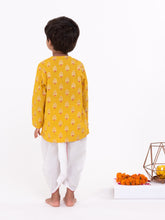 Load image into Gallery viewer, Campana Boys Bansi Dhoti Kurta Set - Tree Motif - Mustard and Off White
