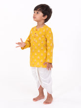 Load image into Gallery viewer, Campana Boys Bansi Dhoti Kurta Set - Tree Motif - Mustard and Off White