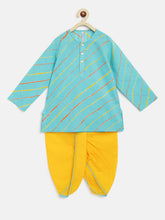 Load image into Gallery viewer, Campana Boys Bansi Dhoti Kurta Set - Leheriya Print - Blue & Yellow