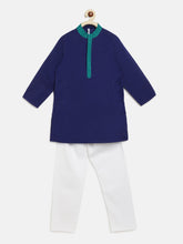 Load image into Gallery viewer, Campana Boys Solid Cotton Kurta Pyjama Set - Navy & Teal