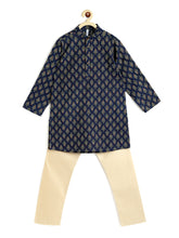 Load image into Gallery viewer, Campana Boys Palash Kurta Pyjama Set - Kantha Block Print - Indigo & Beige
