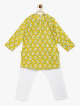 Load image into Gallery viewer, Campana Boys Mrinal Kurta Pyjama Set - Block Print - Mustard & White