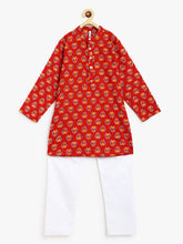 Load image into Gallery viewer, Campana Boys Palash Kurta Pyjama Set - Wild Flower Motif - Maroon & White