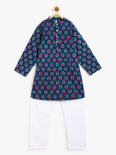 Load image into Gallery viewer, Campana Boys Palash Kurta Pyjama Set - Wild Flower Motif - Indigo & White