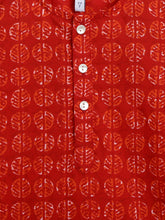 Load image into Gallery viewer, Campana Boys Mrinal Kurta Pyjama Set - Leaf Print - Red and White