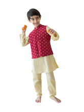 Load image into Gallery viewer, Campana Boys Kurta Pyjama & Jacket Set - Gold & Red