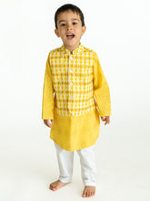 Load image into Gallery viewer, Campana Boys Nishant Kurta Set with Jacket - Geometric Print - Yellow and White