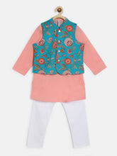 Load image into Gallery viewer, Campana Boys Nishant Kurta Set with Jacket - Floral Print - Blue & Pink