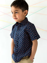 Load image into Gallery viewer, Campana Boys Navy Shirt - Shark Print