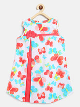 Load image into Gallery viewer, Campana Girls Jackie Front Pleat Dress - Butterflies Print - White & Peach
