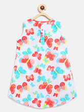 Load image into Gallery viewer, Campana Girls Jackie Front Pleat Dress - Butterflies Print - White & Peach