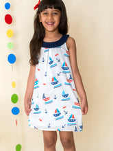 Load image into Gallery viewer, Campana Girls Round Neck Shift Dress - Nautical Print (CK26711)