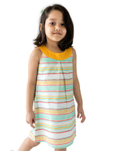 Load image into Gallery viewer, Campana Girls Joni Round Neck Shift Dress - Beach Stripes - Mint & Mustard, Yellow Dress, Summer Dress, White Dress