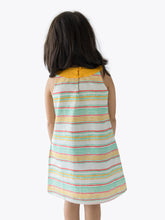 Load image into Gallery viewer, Campana Girls Joni Round Neck Shift Dress - Beach Stripes - Mint & Mustard, Yellow Dress, Summer Dress, White Dress
