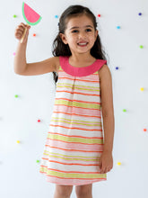 Load image into Gallery viewer, Campana Girls Joni Striped Cotton Dress - Pink & Green