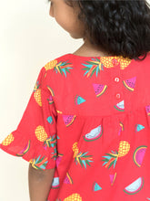 Load image into Gallery viewer, Campana Girls Frilly Sleeve Dress - Tropical Fruit Print (CK27206), Print Dress, Summer Dress, Fruit Print Dress