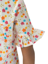Load image into Gallery viewer, Campana Girls Ashley Frilly Sleeve Dress - Mini Flower Print - White & Multicolour, White Dress, Printed dress, frock, summer dress, white dress