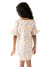 Load image into Gallery viewer, Campana Girls Ashley Frilly Sleeve Dress - Mini Flower Print - White & Multicolour, White Dress, Printed dress, frock, summer dress, white dress