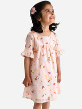 Load image into Gallery viewer, Campana Girls Ashley Frilly Sleeve Dress - Flower Scatter Print - Pink & Multicolour