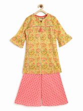 Load image into Gallery viewer, Campana Girls Anusuya Kurta-Palazzo Set - Floral Trellis Print - Lime Green and Pink