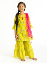 Load image into Gallery viewer, Campana Girls Mahreen Sharara Set - Boota Block Print - Lime Green