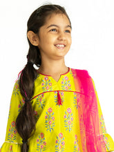 Load image into Gallery viewer, Campana Girls Mahreen Sharara Set - Boota Block Print - Lime Green