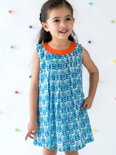 Load image into Gallery viewer, Campana Girls Debbie Shift Dress - Flower Power Print - Blue & White, Summer Dress, Blue Dress, Print Dress, frock