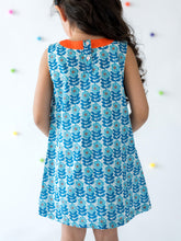 Load image into Gallery viewer, Campana Girls Debbie Shift Dress - Flower Power Print - Blue & White, Summer Dress, Blue Dress, Print Dress, frock