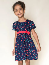 Load image into Gallery viewer, Campana Girls Cherry Print Fit & Flare Dress - Navy & Red