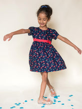 Load image into Gallery viewer, Campana Girls Cherry Print Fit & Flare Dress - Navy & Red