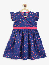 Load image into Gallery viewer, Campana Girls Ruby Crossover Style Dress - Baby Flower Print - Navy & Pink