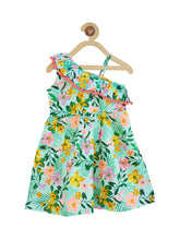 Load image into Gallery viewer, Campana Girls Tropical Print One Shoulder Dress - Green & Orange
