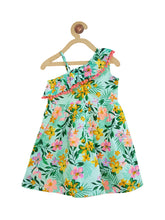 Load image into Gallery viewer, Campana Girls Tropical Print One Shoulder Dress - Green & Orange