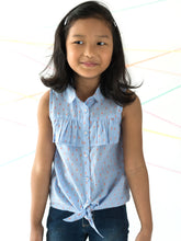 Load image into Gallery viewer, Campana Girls Vickie Shirt Style Top - Chambray Dobby - Blue & Orange