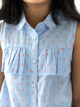 Load image into Gallery viewer, Campana Girls Vickie Shirt Style Top - Chambray Dobby - Blue & Orange