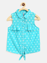 Load image into Gallery viewer, Campana Girls Vickie Shirt Style Top - Khari Floret Print - Blue