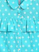 Load image into Gallery viewer, Campana Girls Vickie Shirt Style Top - Khari Floret Print - Blue