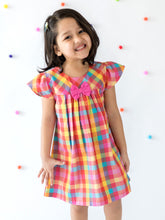 Load image into Gallery viewer, Campana Girls Suzy Dress with Bow - Rainbow Check Print - Multicolour