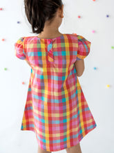 Load image into Gallery viewer, Campana Girls Suzy Dress with Bow - Rainbow Check Print - Multicolour