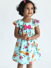 Load image into Gallery viewer, Campana Girls Suzy Dress with Bow - Prowling Tiger Print - Sky Blue & Multicolour