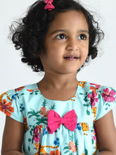 Load image into Gallery viewer, Campana Girls Suzy Dress with Bow - Prowling Tiger Print - Sky Blue & Multicolour