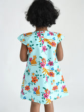 Load image into Gallery viewer, Campana Girls Suzy Dress with Bow - Prowling Tiger Print - Sky Blue & Multicolour