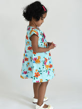 Load image into Gallery viewer, Campana Girls Suzy Dress with Bow - Prowling Tiger Print - Sky Blue & Multicolour