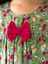 Load image into Gallery viewer, Campana Girls Suzy Dress with Bow - Cherry Bunch Print - Grey & Red