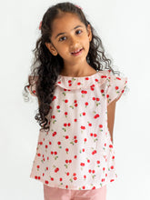 Load image into Gallery viewer, Campana Girls Frida Flutter Sleeve Top - Cherry Print - Baby Pink