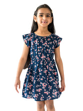Load image into Gallery viewer, Campana Girls Astrid Raglan Sleeve Dress - Flower Cluster Print - Navy & Pink, Navy Dress, Frock, Printed Dress, Summer Dress, Floral Dress