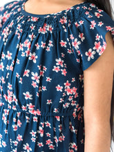 Load image into Gallery viewer, Campana Girls Astrid Raglan Sleeve Dress - Flower Cluster Print - Navy & Pink, Navy Dress, Frock, Printed Dress, Summer Dress, Floral Dress